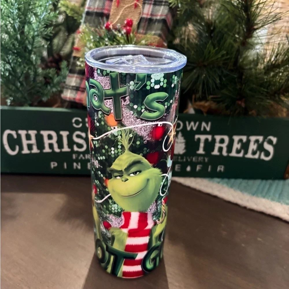 Grinch Christmas Tumbler Travel Cup with Lid & Reusable Straw